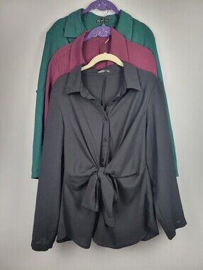 Set Of 3 Tie Front Button Down Tops